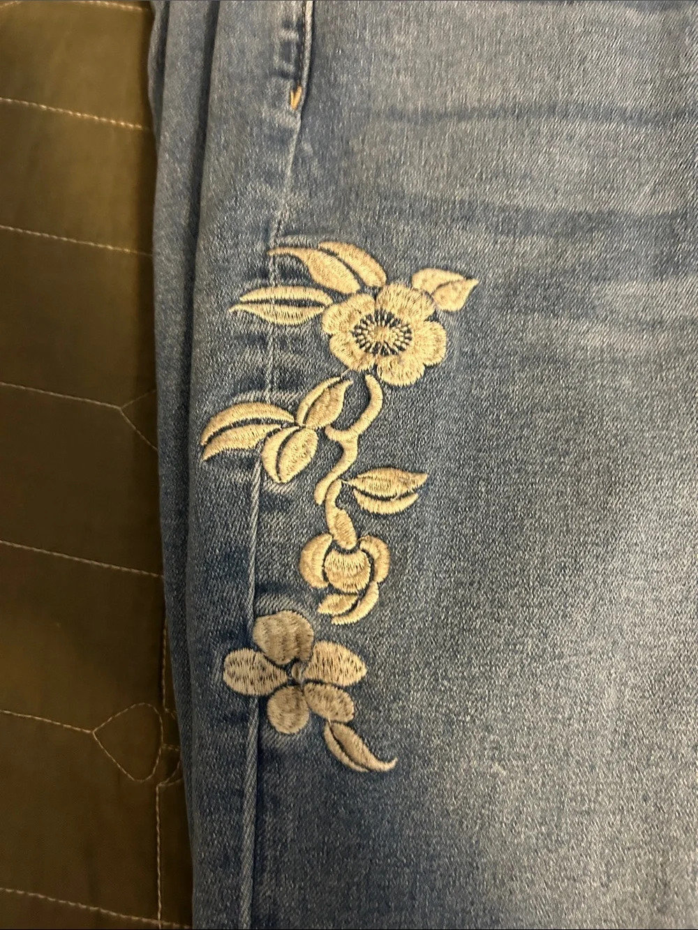 Nicole Miller Light Blue Embroidered Flare Jeans - Picture 6 of 7
